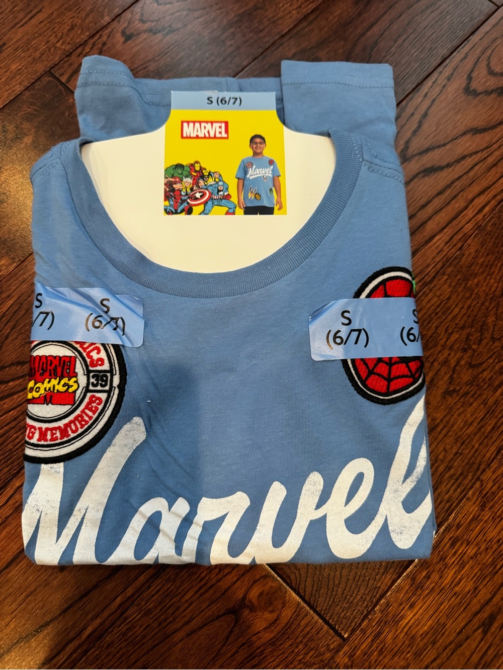 Marvel Light Blue Short-Sleeve Tee with Spider-Man Patch